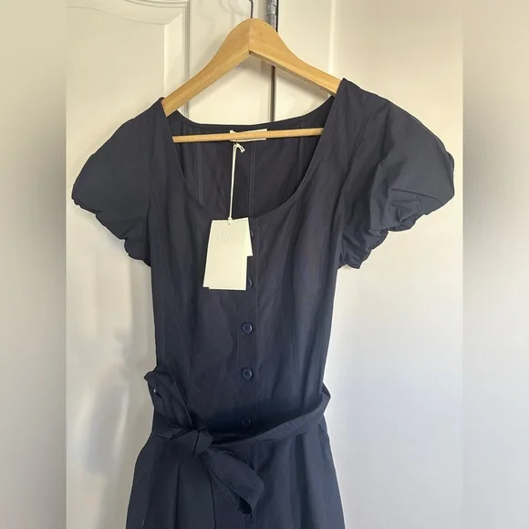 NWT Ulla Johnson Rhea Navy Blue Belted Cotton Midi Dress | size 2 - Picture 8 of 8